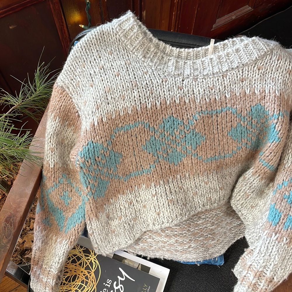 Free people hi low boat neck cropped wool sweater